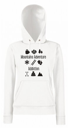 Dámska mikina s kapucňou Mountains ADVENTURE, biela