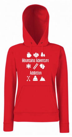 Dámska mikina s kapucňou Mountains ADVENTURE, červena