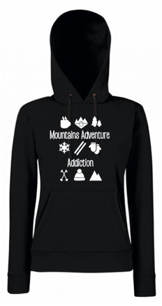 Dámska mikina s kapucňou Mountains ADVENTURE, čierna