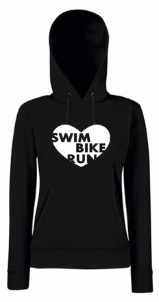 Dámska mikina s kapucňou SWIM BIKE RUN, čierna