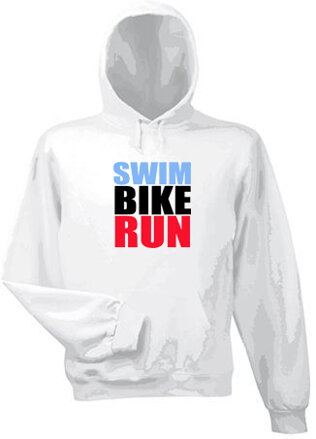 Mikina s kapucňou SWIM/BIKE/RUN, biela