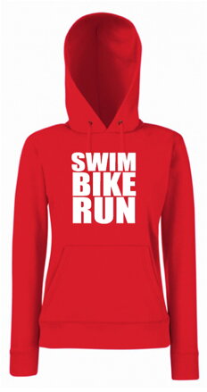 Dámska mikina s kapucňou SWIM/BIKE/RUN, červena