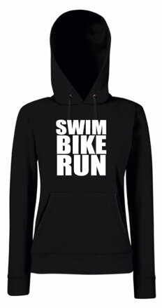 Dámska mikina s kapucňou SWIM/BIKE/RUN, čierna