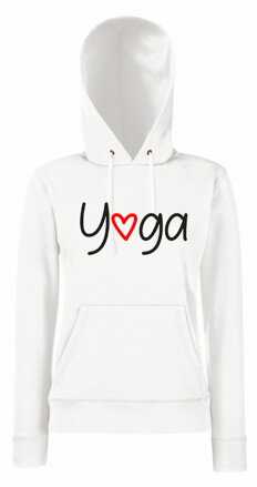 Dámska mikina s kapucňou YOGA love, biela