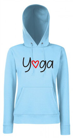 Dámska mikina s kapucňou YOGA love, svetlomodra