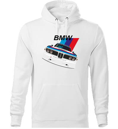 Mikina s kapucňou BMW auto 2, biele