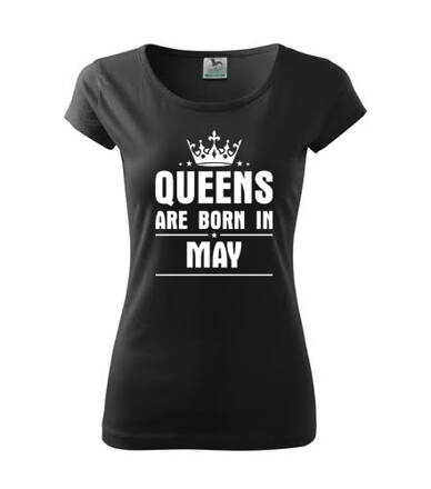 Dámske tričko QUEENS are BORN IN MAY, čierna