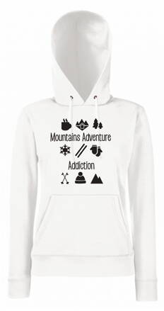 Dámska mikina s kapucňou Mountains ADVENTURE, biela