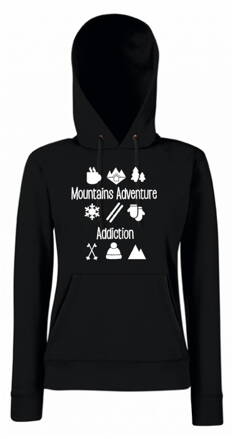 Dámska mikina s kapucňou Mountains ADVENTURE, čierna