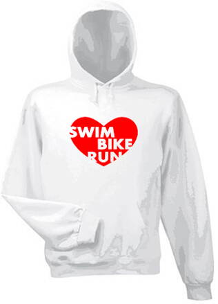 Mikina s kapucňou SWIM BIKE RUN, biela