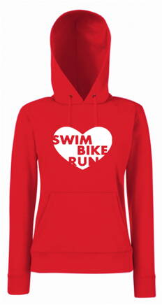 Dámska mikina s kapucňou SWIM BIKE RUN, červena